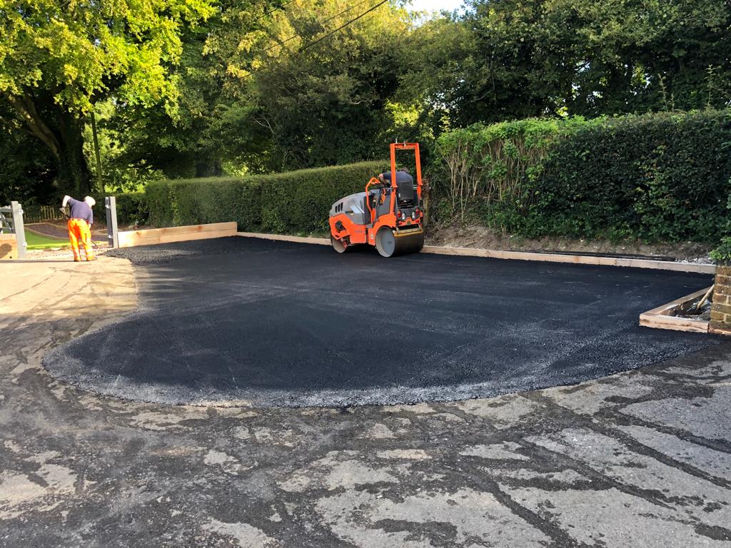 This is a photo of a bitumen driveway which is in the process of being installed by Murray Bridge Road Tech SA